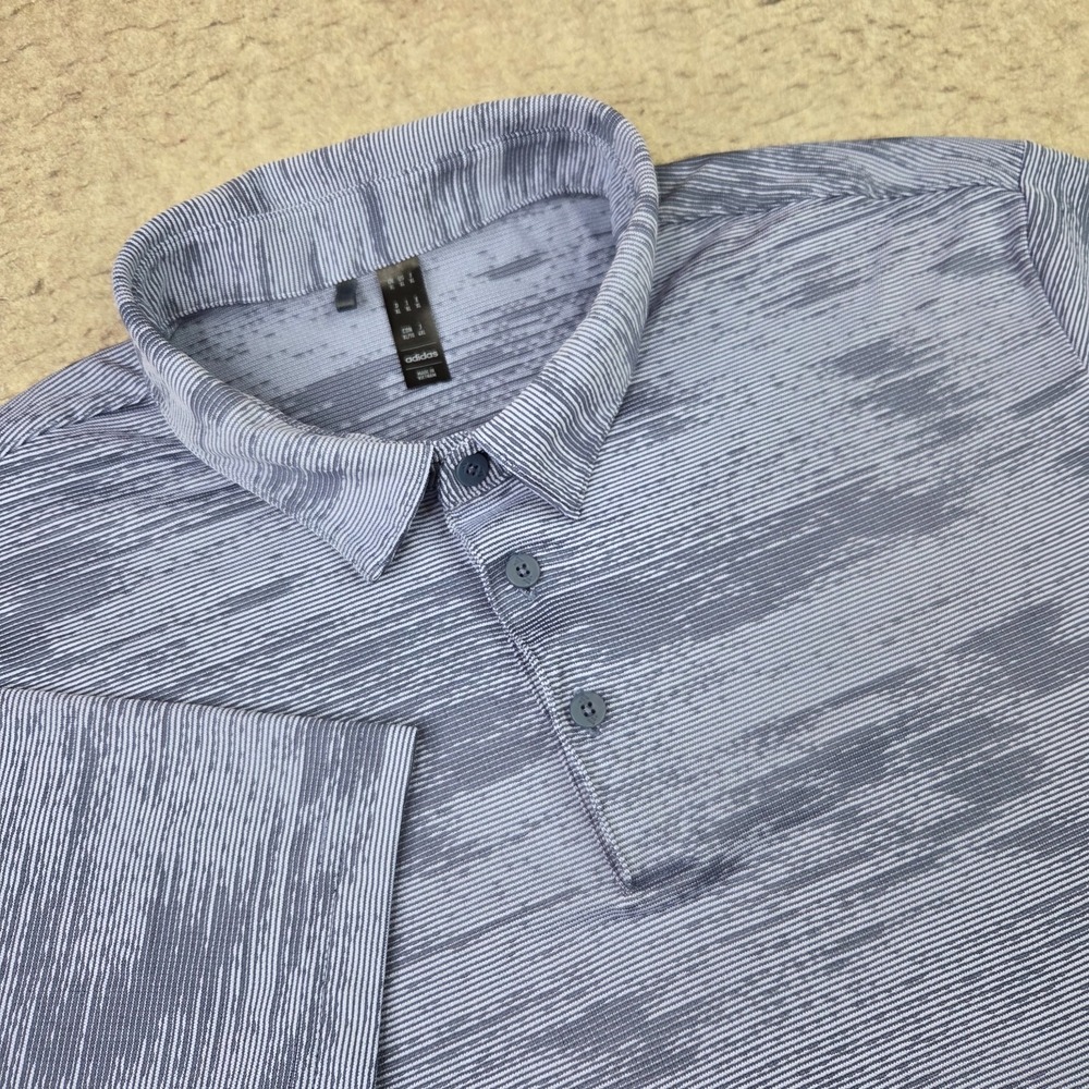 Adidas Polo Shirt Men's XL Blue Camouflage Golf Performance Athletic Logo Tech